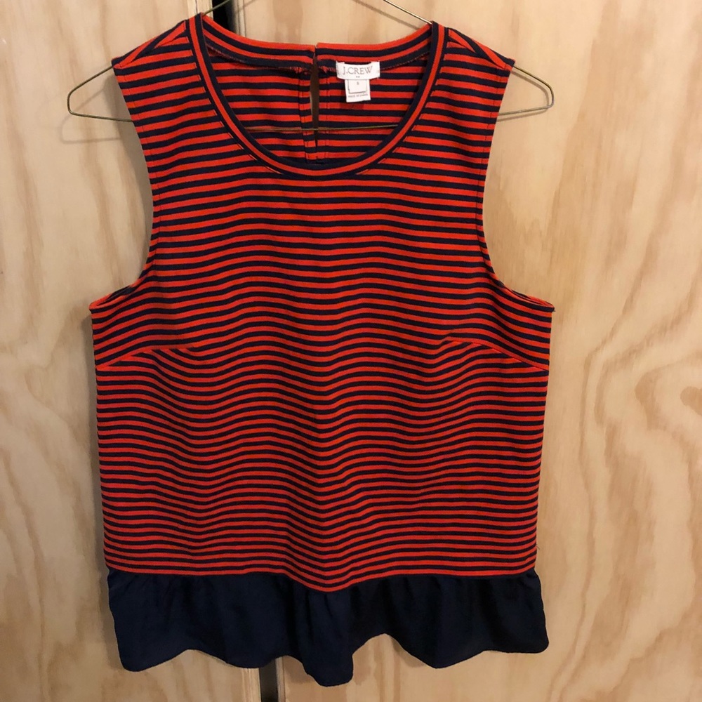 J Crew Striped Navy & Red Peplum Top S